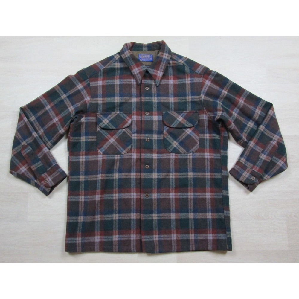 Vintage 70s Pendleton Wool Flannel Field Board Shirt Men's (L) USA Loop Collar